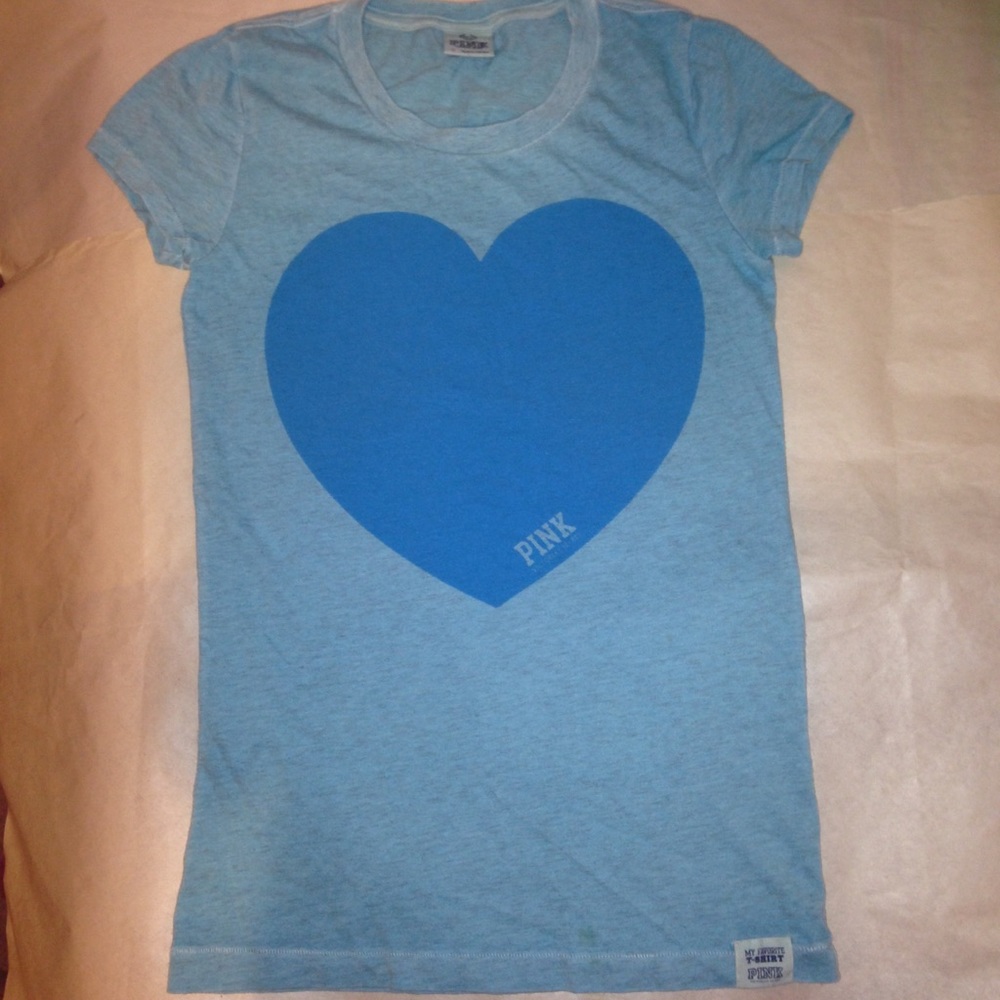 Pink Victoria's Secret blue heart top Tee t-shirt - Picture 1 of 8